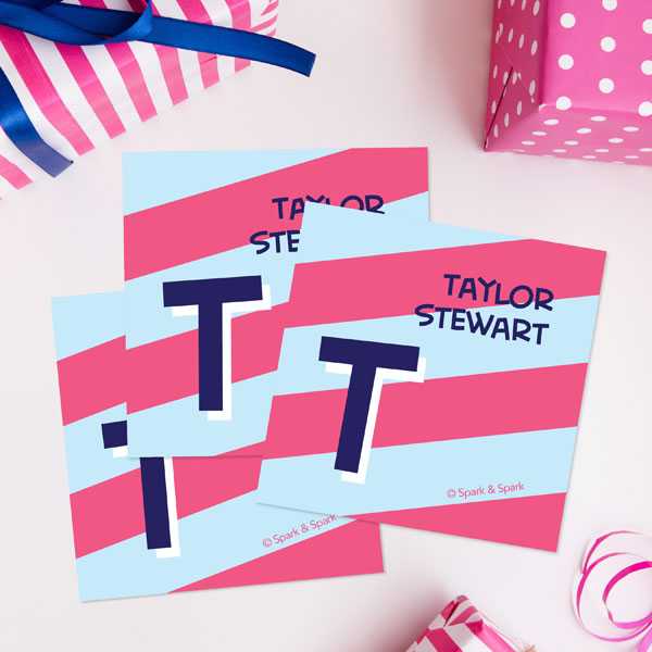 Double Initial Stripes Blue Gift Label Set