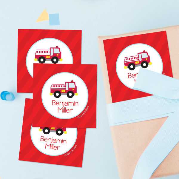 Cute Little Fire Truck Gift Label Set