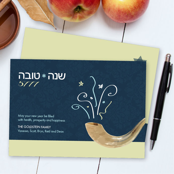 Shofar In Blue Jewish New Year Card