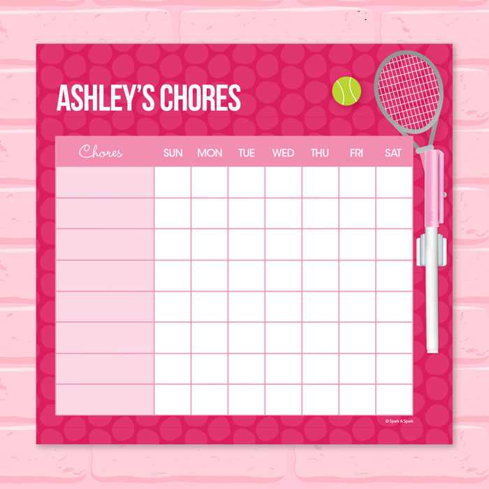 Tennis Fan Girl Chore Chart