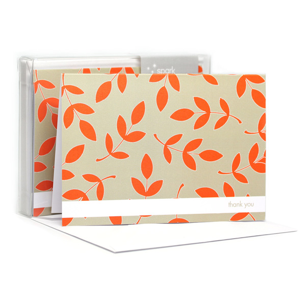 Leafy bunch Orange w/stripe Notecards