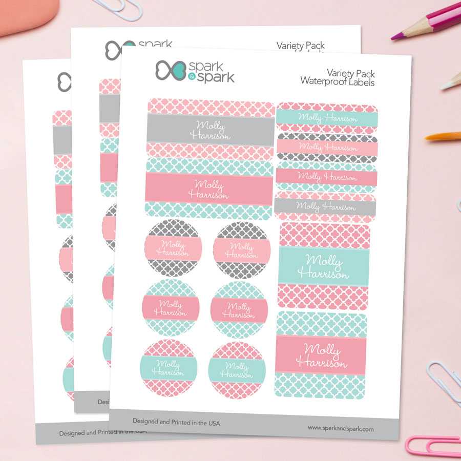 Sweet Pink Quatrefoils Waterproof Labels Variety Pack (Set of 56)