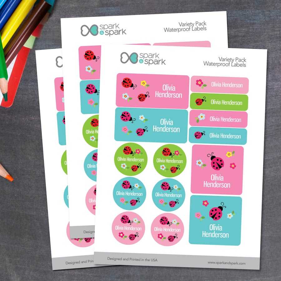 Sweet Lady Bugs Waterproof Labels Variety Pack (Set of 56)