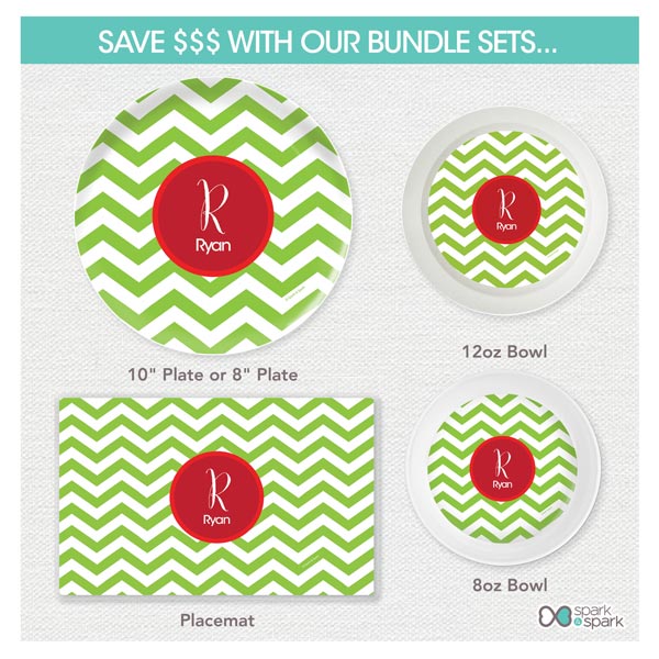 Green Xmas Chevron Kids Plate