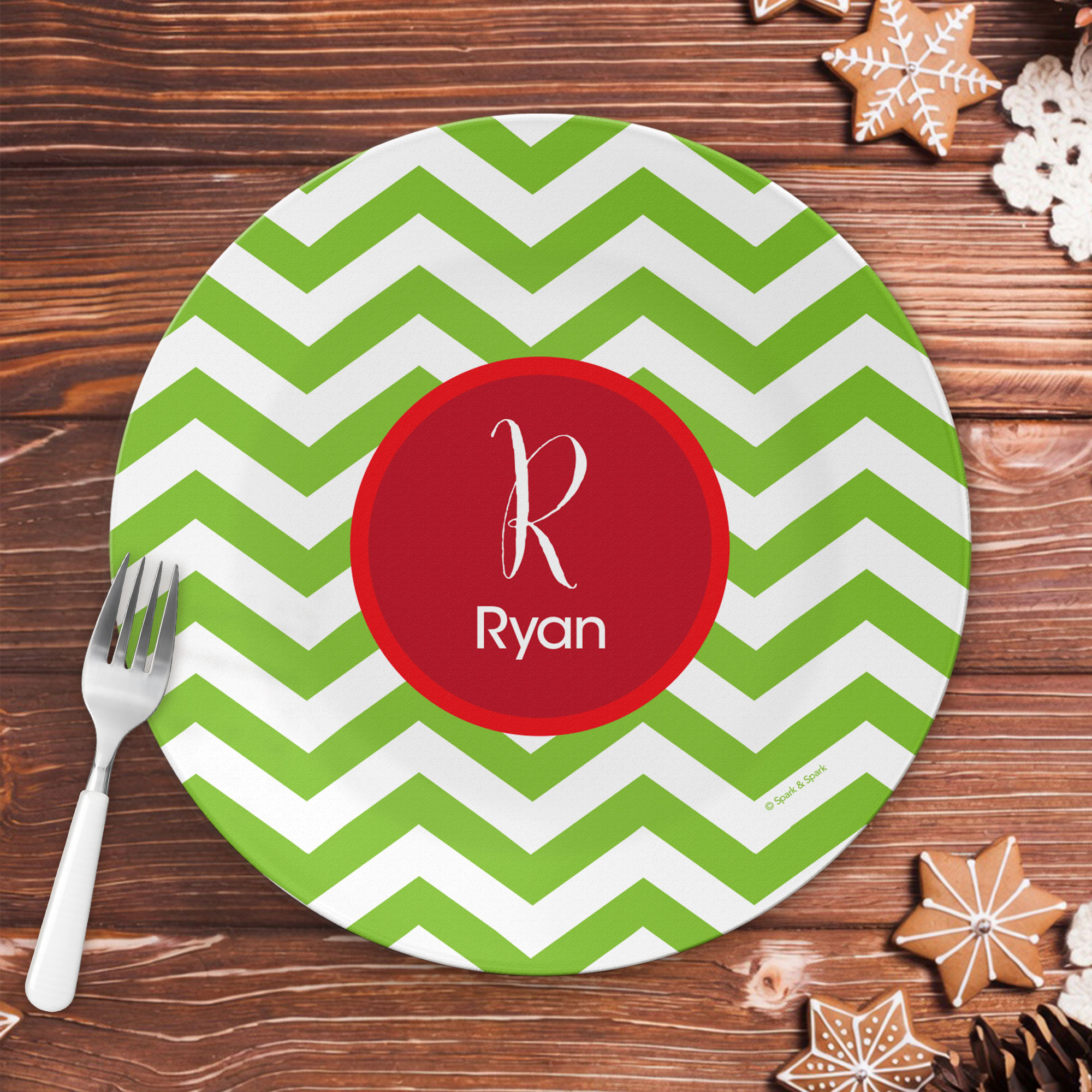 Green Xmas Chevron Kids Plate