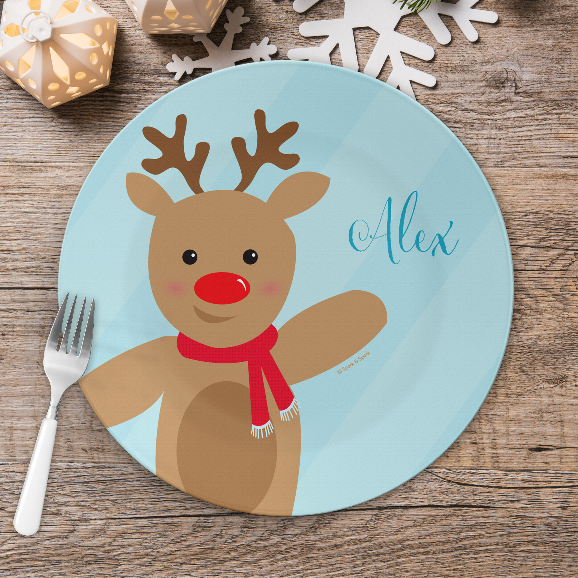 Sweet Reindeer Blue Kids Plate