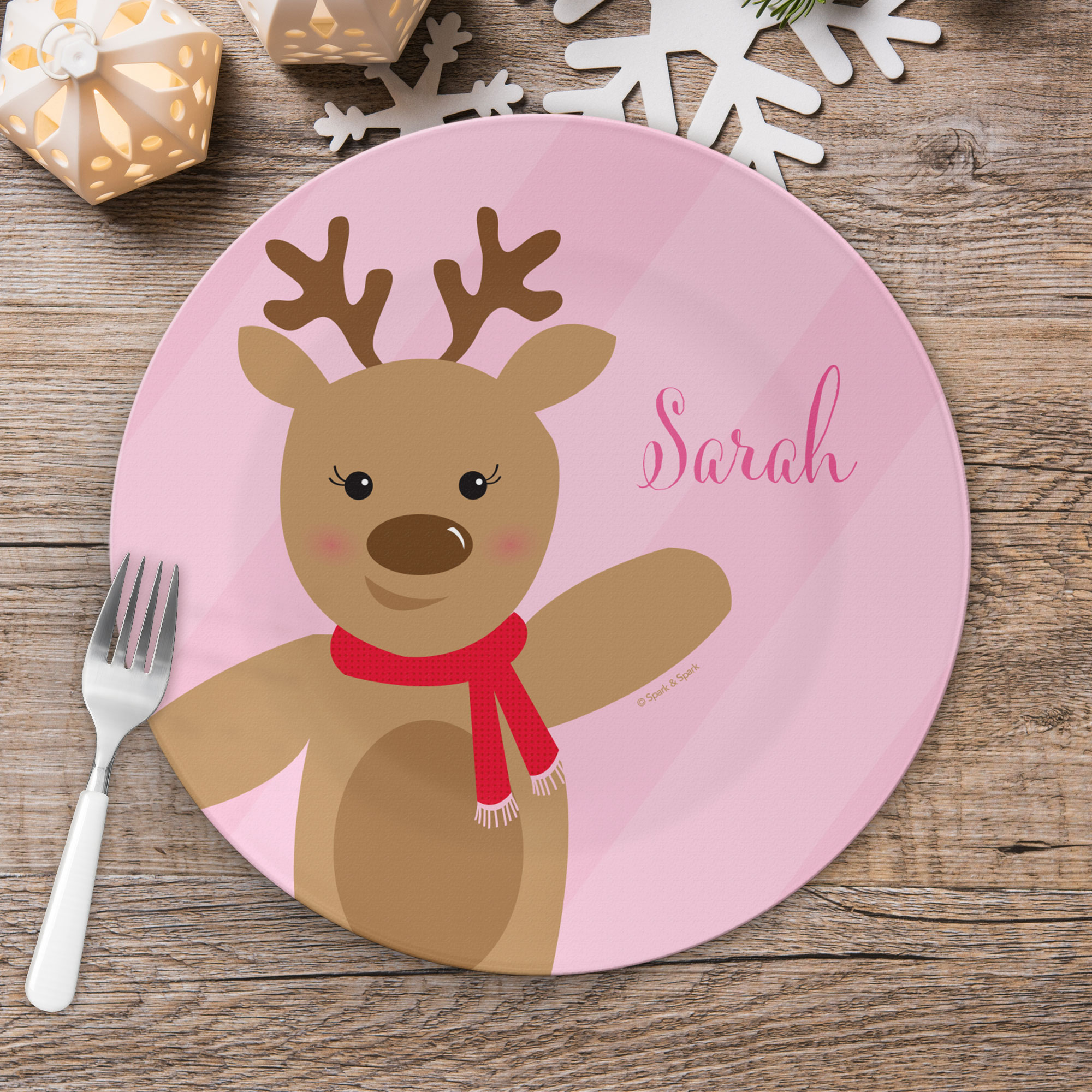 Sweet Reindeer Pink Kids Plate