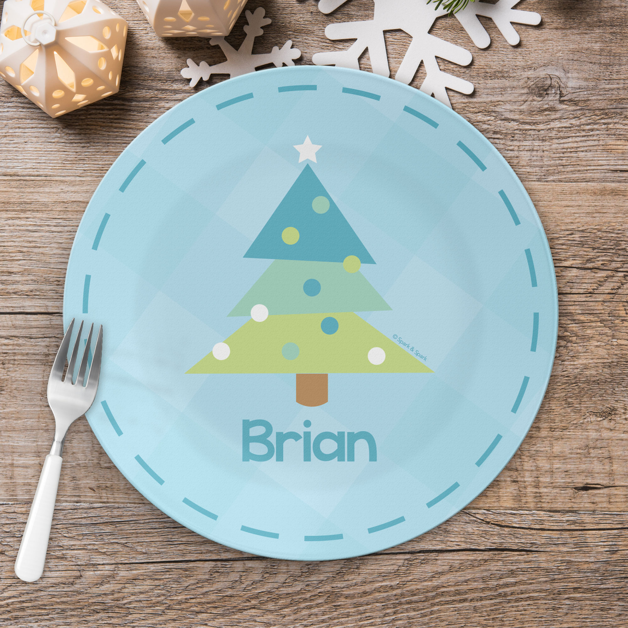 Modern Xmas Tree Blue Kids Plate
