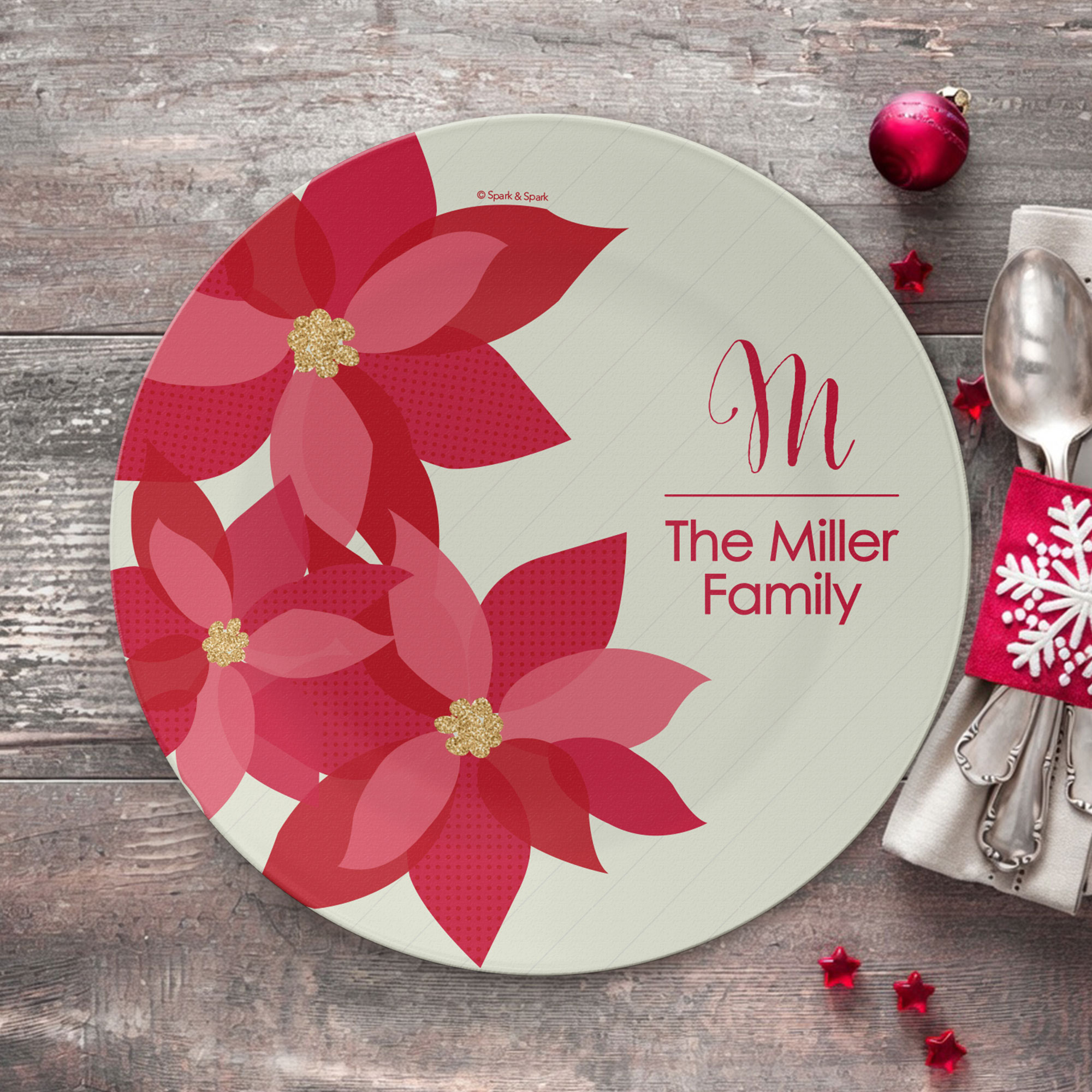 Shiny Poinsettias Christmas Plate