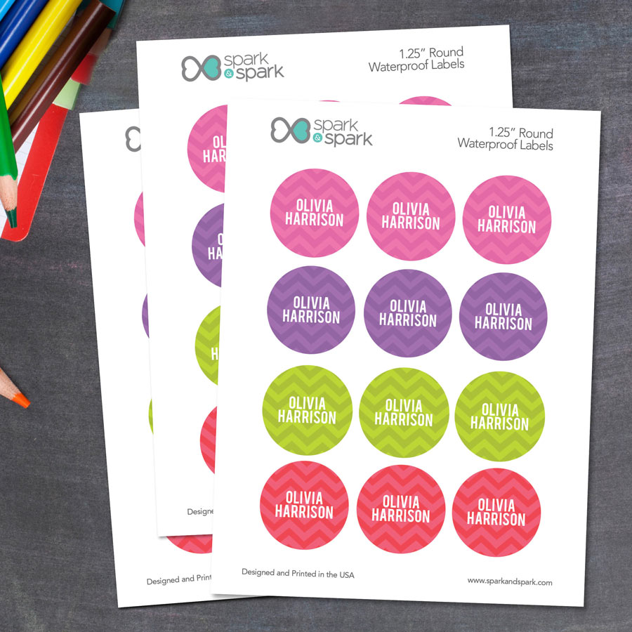 Girls Name on Chevron Green Waterproof Labels for Kids (Set of 48)