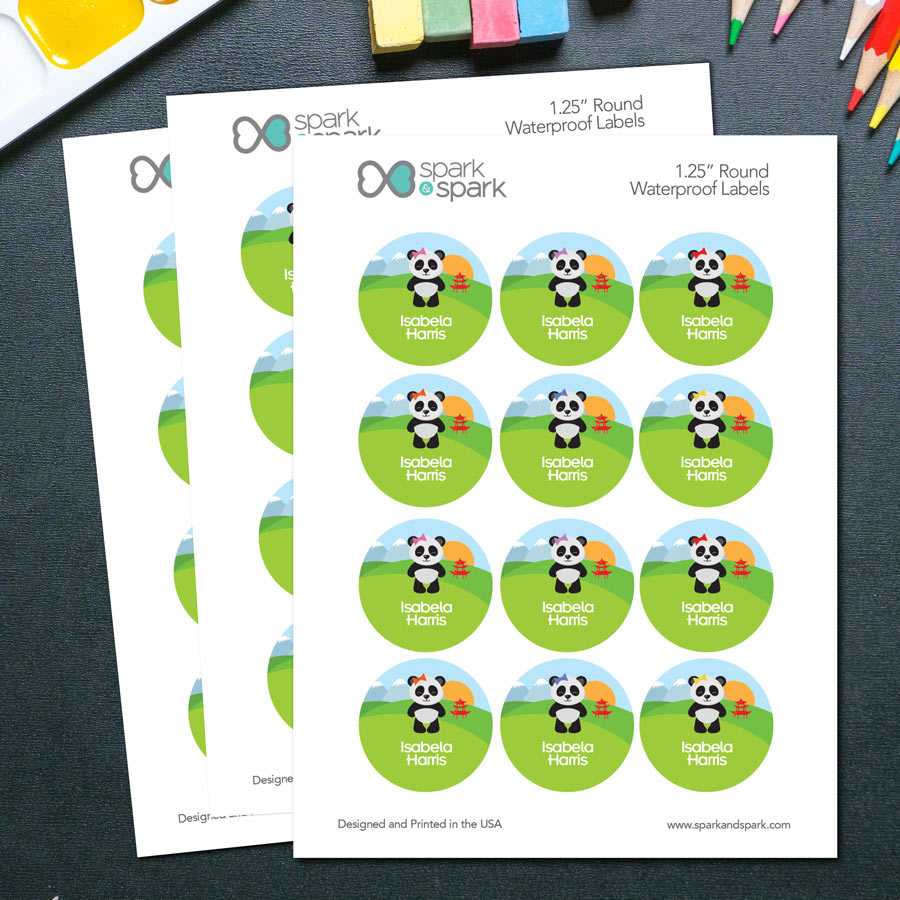 Sweet Panda Waterproof Labels for Kids (Set of 48)