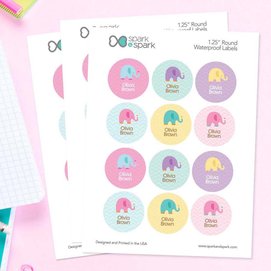 Sweet Elephants Waterproof Labels for Kids (Set of 48)