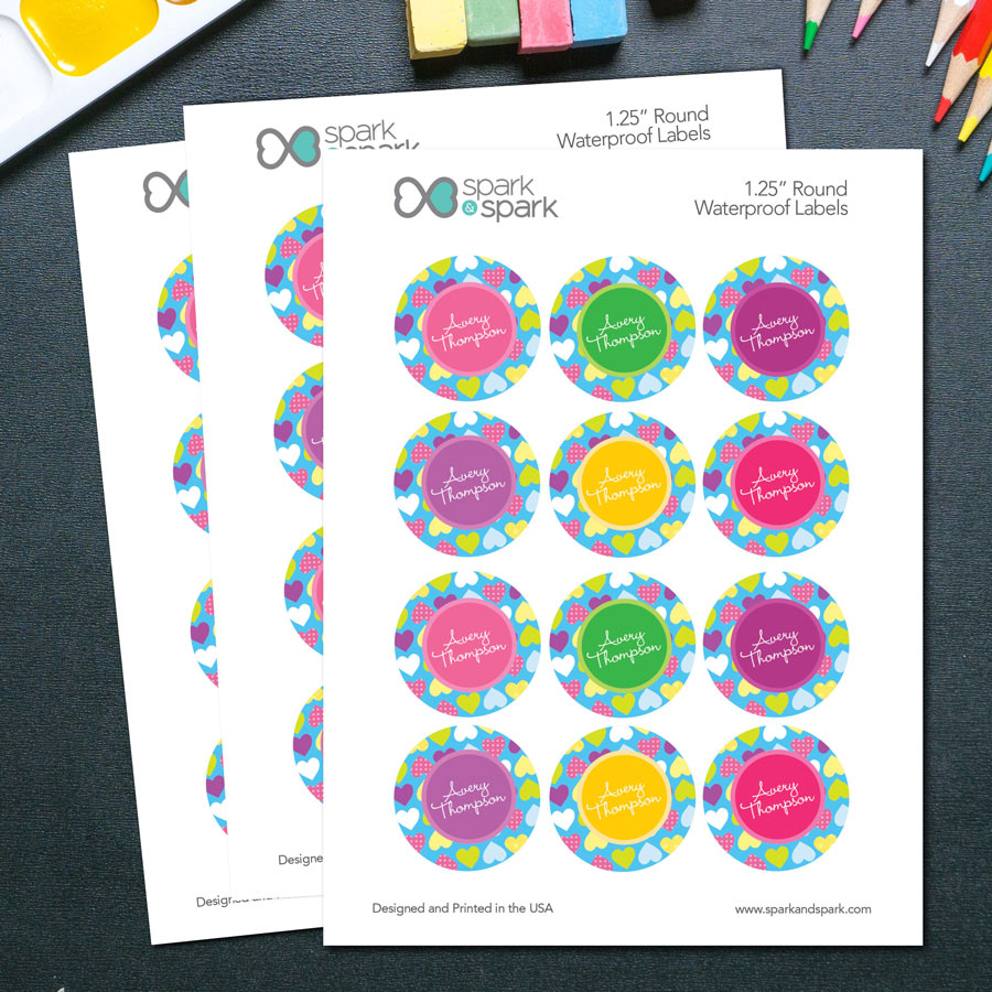 Happy Hearts Waterproof Labels for Kids (Set of 48)