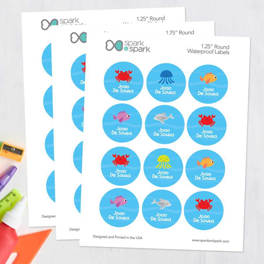 Cute Underwater Animals Waterproof Labels for Kids (Set of 48)