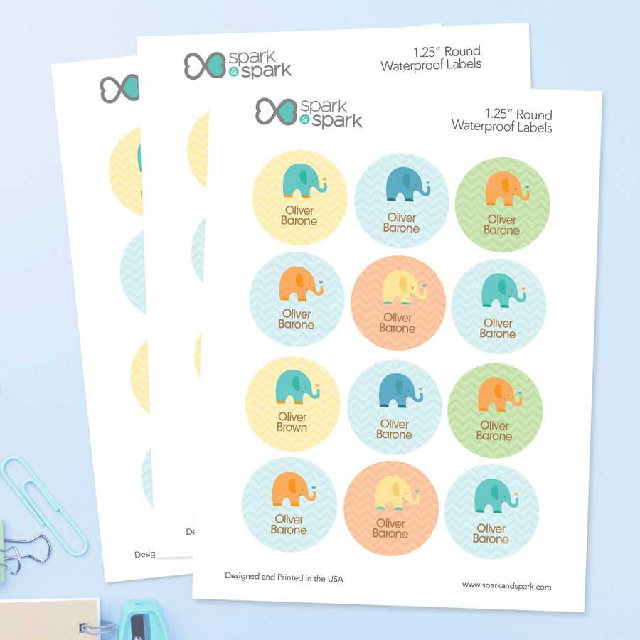 Sweet Blue Elephant Waterproof Labels for Kids (Set of 48)