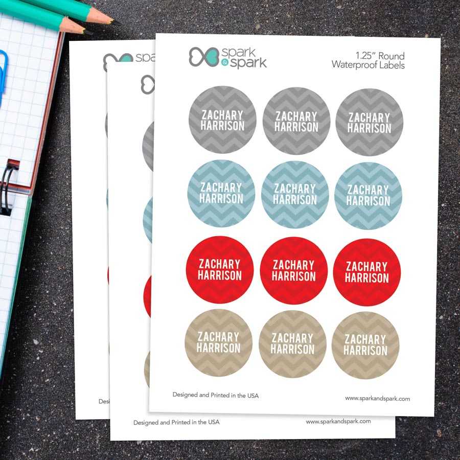 Blue and Grey Chevron Waterproof Labels for Kids (Set of 48)