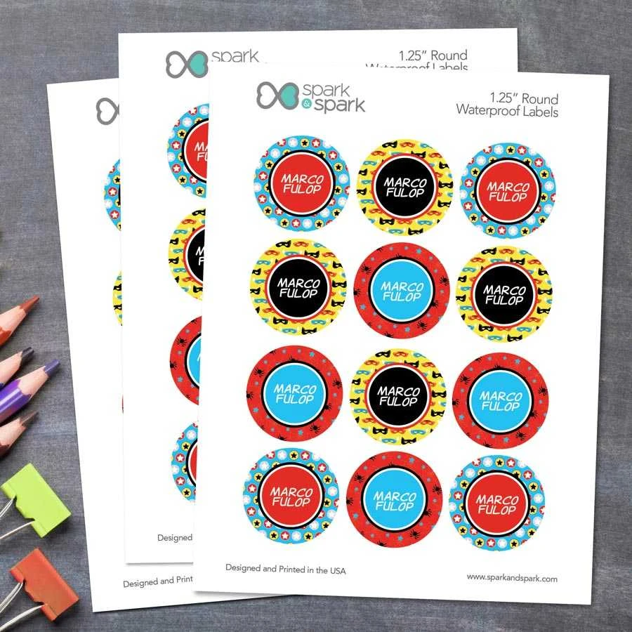 Super Hero Pattern Waterproof Labels for Kids (Set of 48)