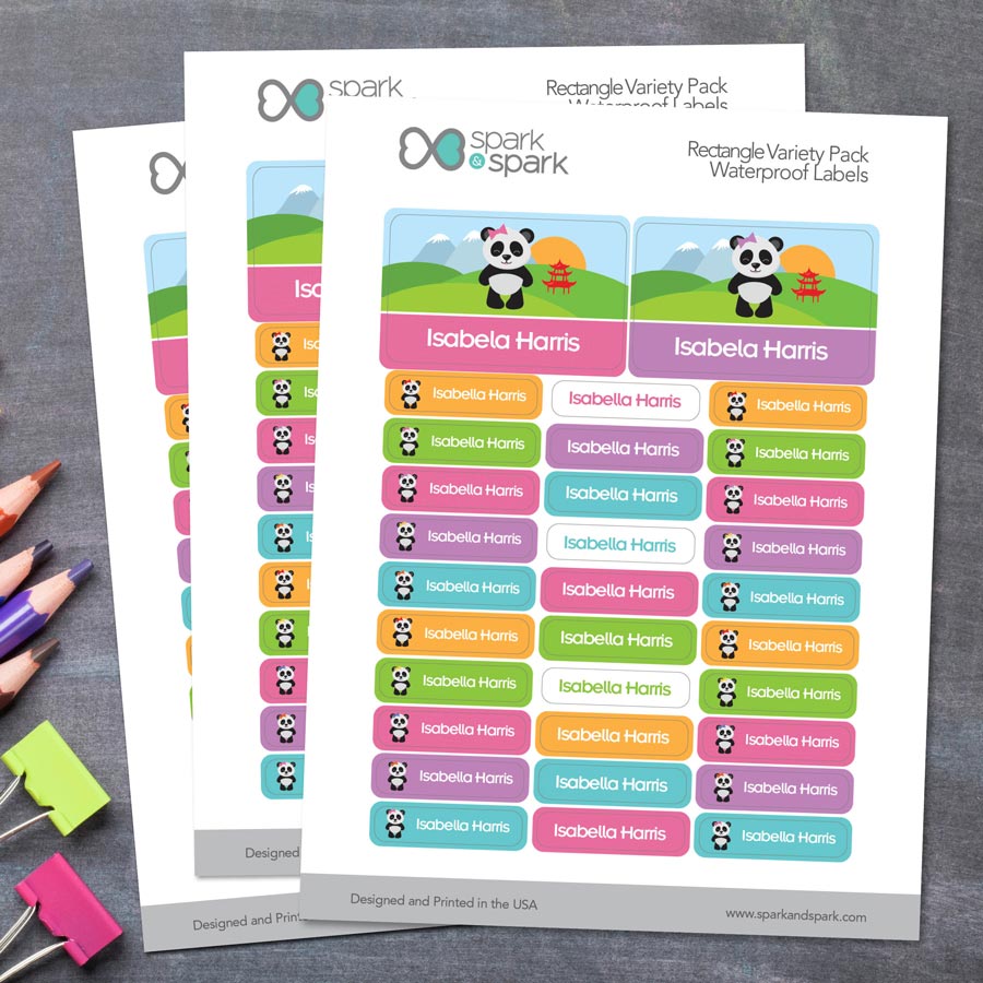 Sweet Panda Waterproof Labels Rectangular Pack (Set of 128)