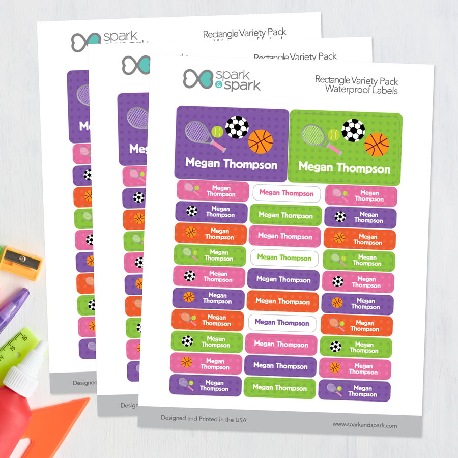 Girl Sports Labels Rectangular Pack (Set of 128)