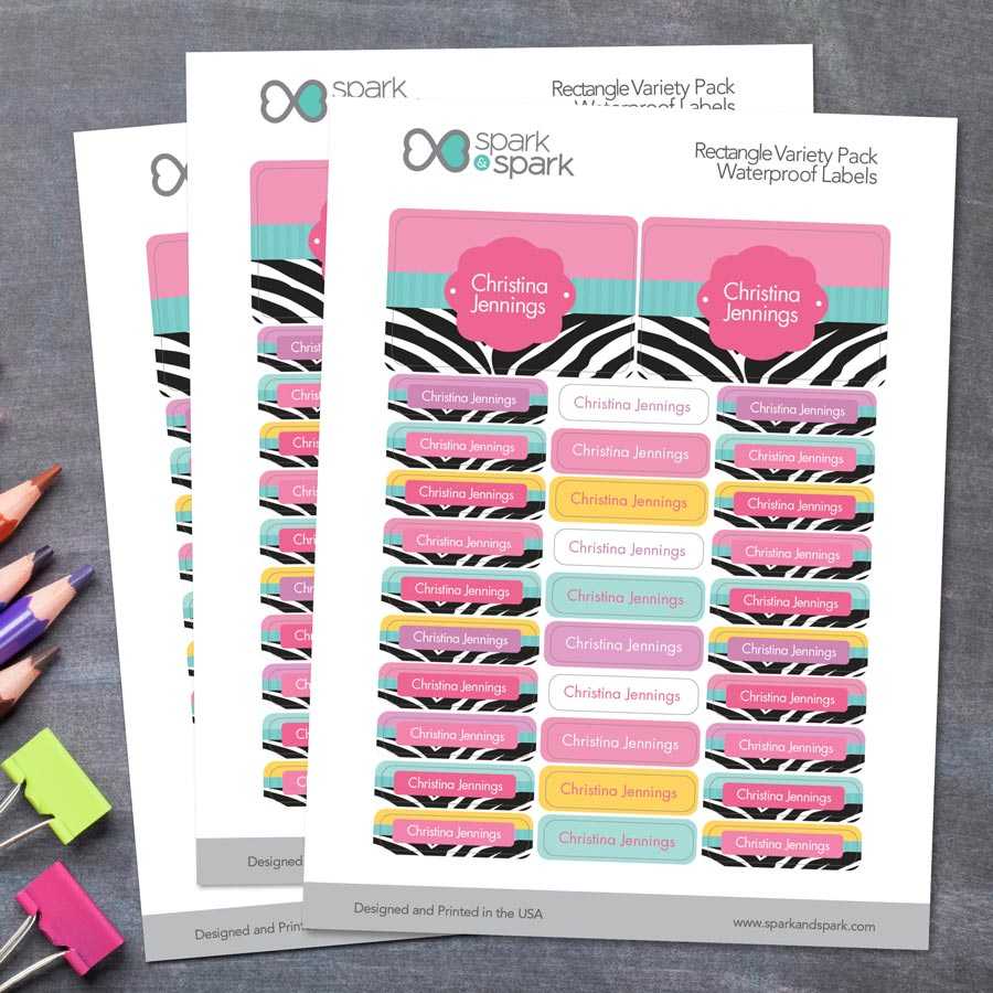 Colorful Zebra Labels Rectangular Pack (Set of 128)