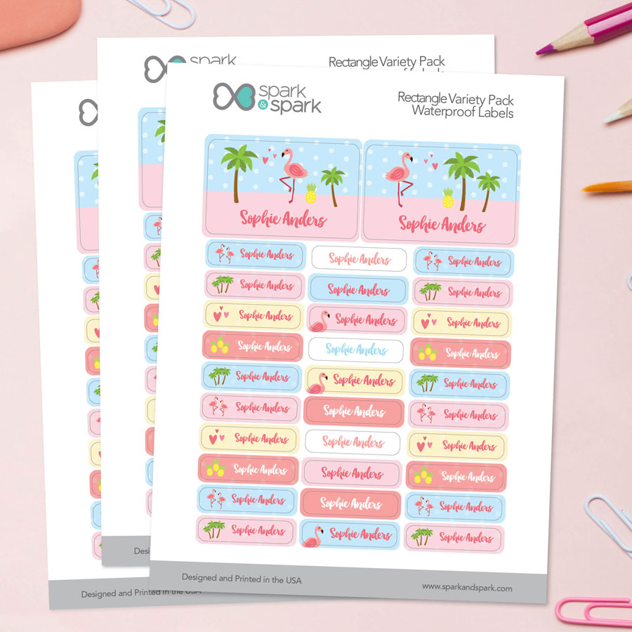 Sweet Flamingo Waterproof Labels Rectangular Pack (Set of 128)