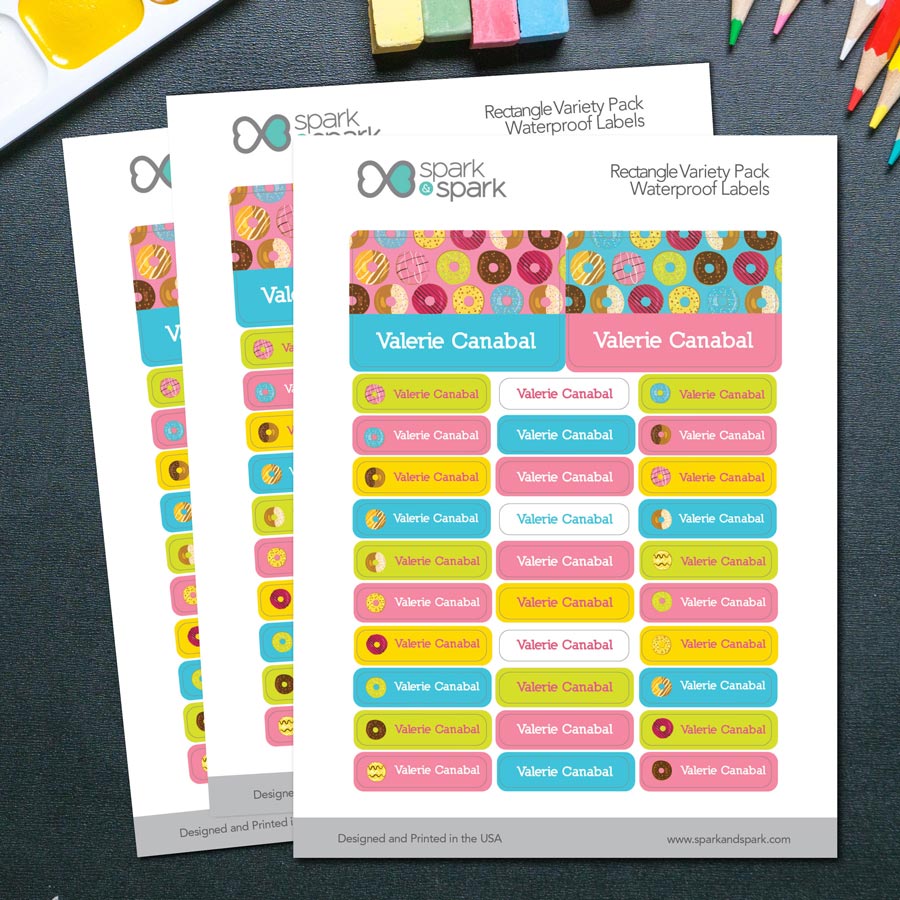 Yummy Donuts Labels Rectangular Pack (Set of 128)