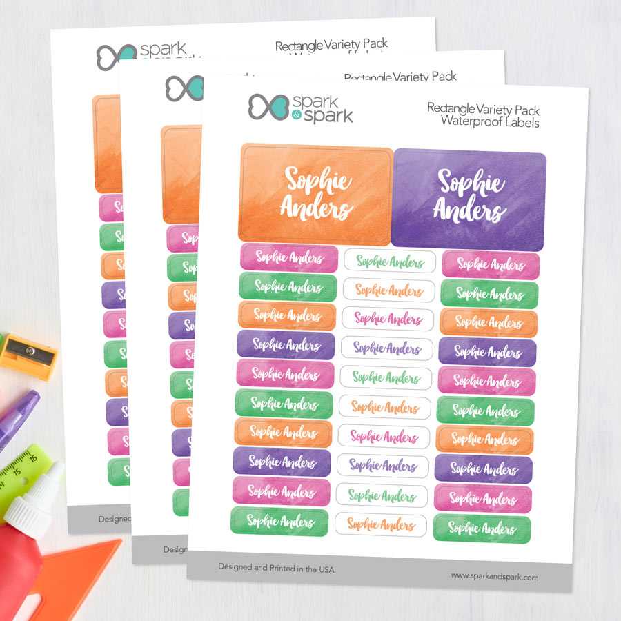 Bold Colorful Name Waterproof Labels Rectangular Pack (Set of 128)