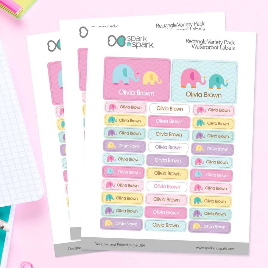 Sweet Elephants Labels Rectangular Pack (Set of 128)