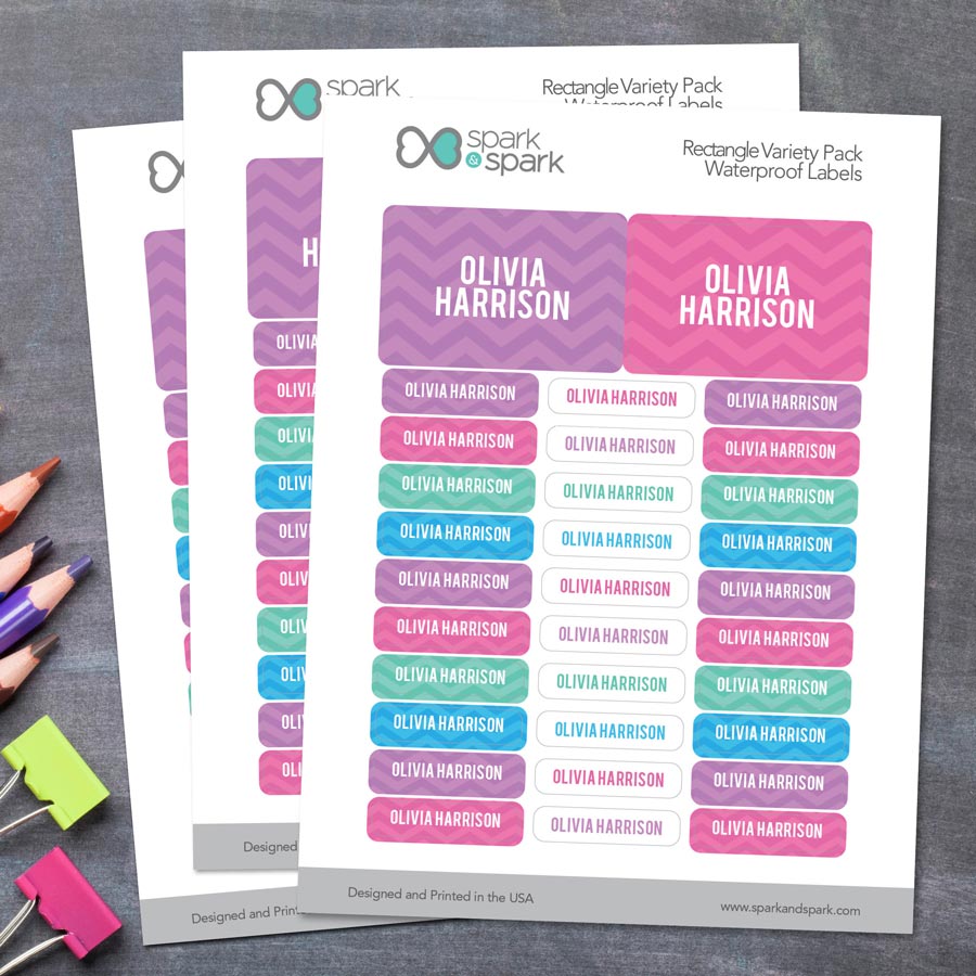 Girls Name on Chevron Pink Labels Rectangular Pack (Set of 128)