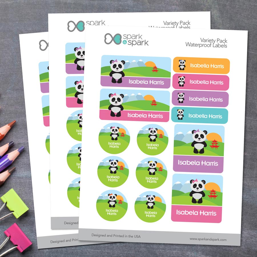Sweet Panda Waterproof Labels Variety Pack (Set of 56)