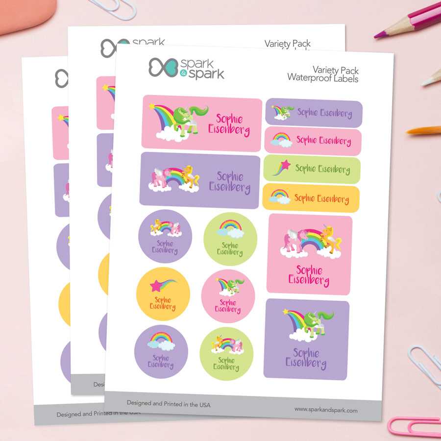 Sweet Unicorns Waterproof Labels Variety Pack (Set of 56)
