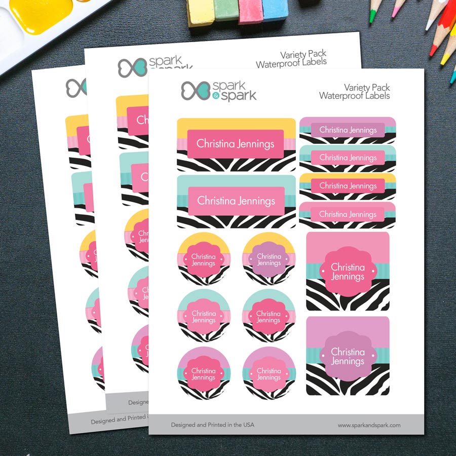 Colorful Zebra Waterproof Labels Variety Pack (Set of 56)