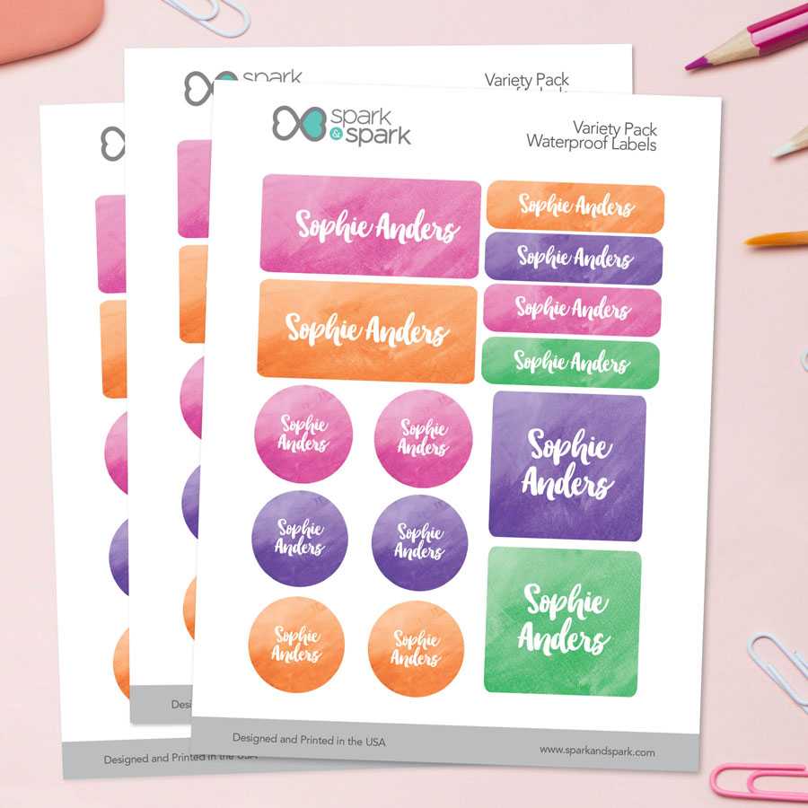 Bold Colorful Name Waterproof Labels Variety Pack (Set of 56)
