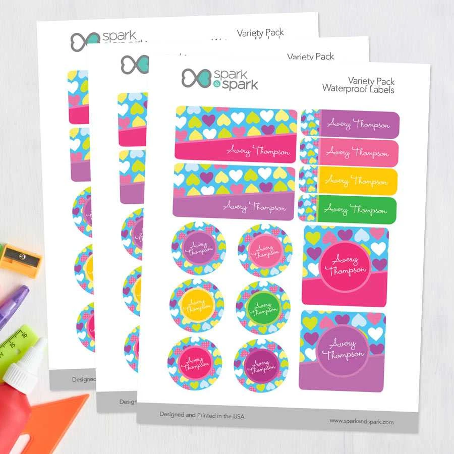Happy Hearts Waterproof Labels Variety Pack (Set of 56)
