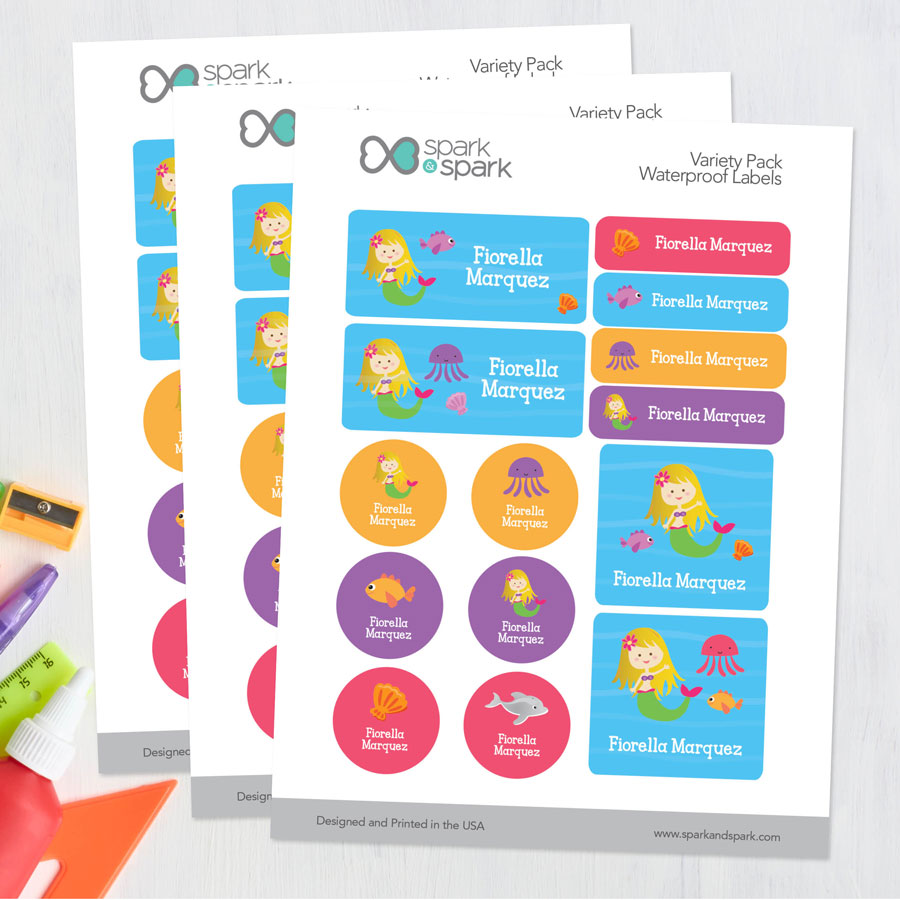 Sweet Mermaid Waterproof Labels Variety Pack (Set of 56)