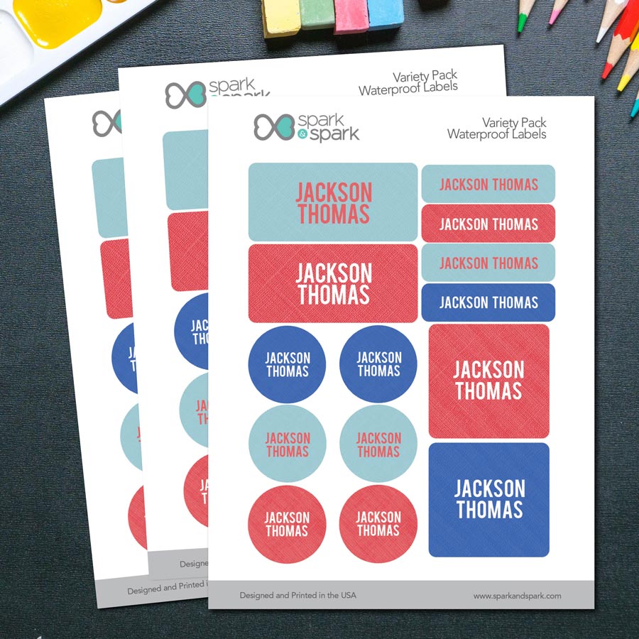 Linen Boy Shades Red Waterproof Labels Variety Pack (Set of 56)