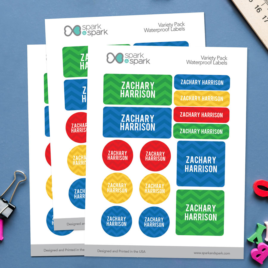 Red And Yellow Chevron Waterproof Labels Variety Pack (Set of 56)