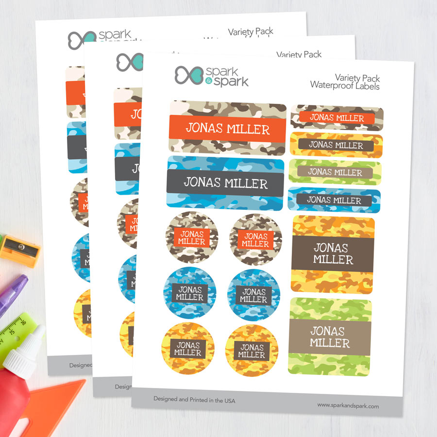 Fun Camouflage Waterproof Labels Variety Pack (Set of 56)