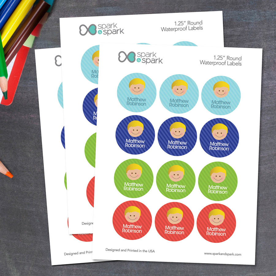 Just Like Me Boy Blonde Waterproof Labels for Kids (Set of 48)