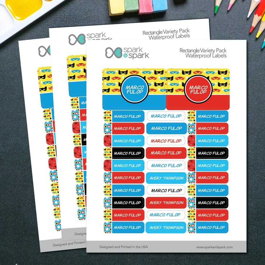 Super Hero Pattern Labels Rectangular Pack (Set of 128)