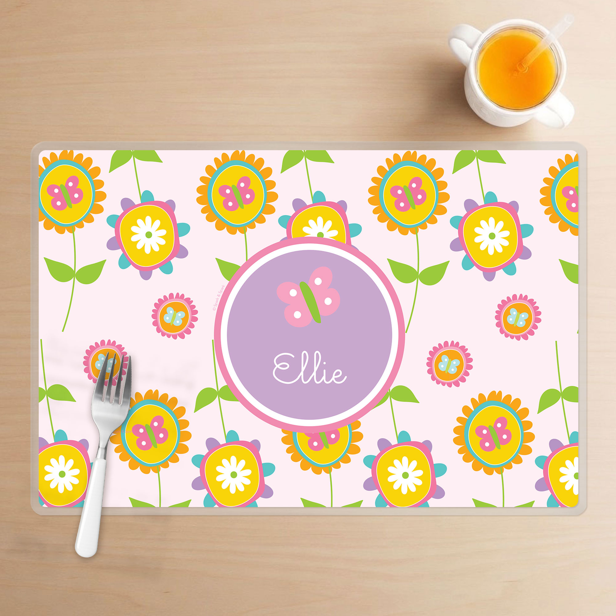 Pink Flowers Pattern Kids Placemat