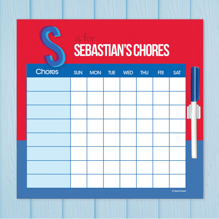 Double Initial Red Chore Chart