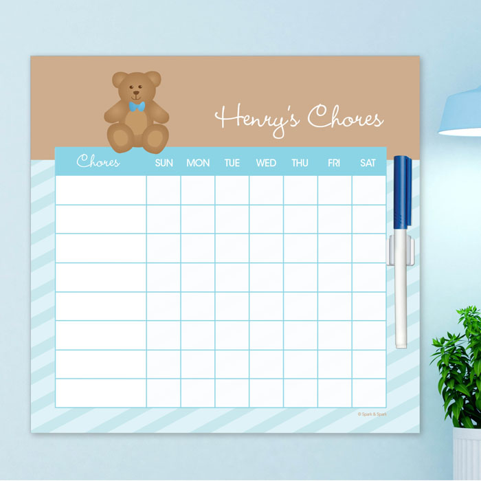 Cute Blue Teddy Bear Chore Chart