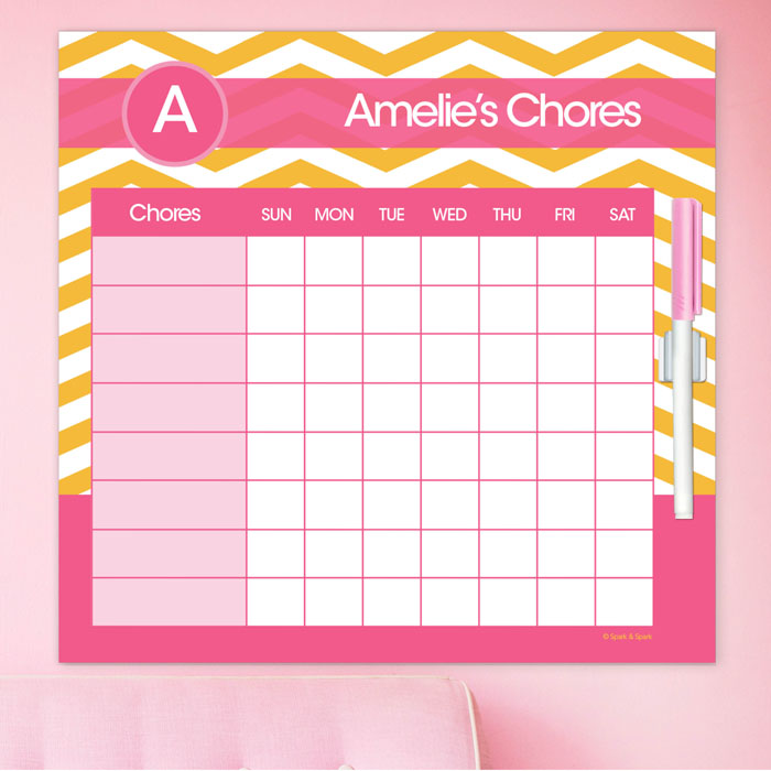 Chevron Mustard and Pink Chore Chart