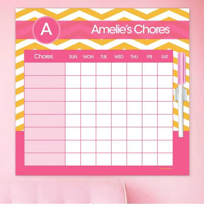 Chevron Mustard and Pink Chore Chart