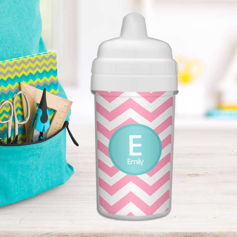 Chevron Pink and Aqua Sippy Cup