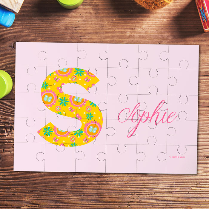 Flower Initial Personalized Puzzles