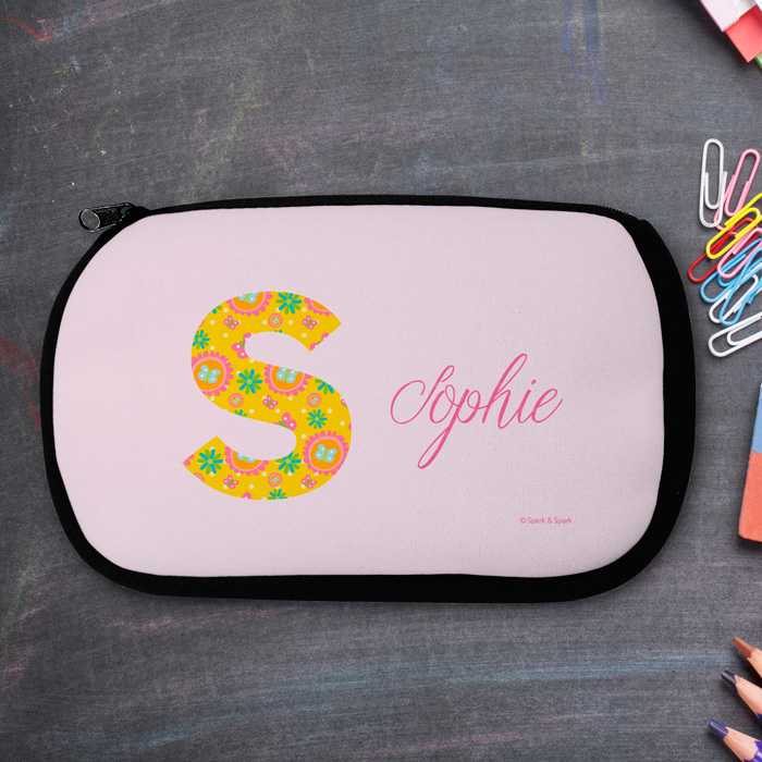 Flower Initial Pencil Case
