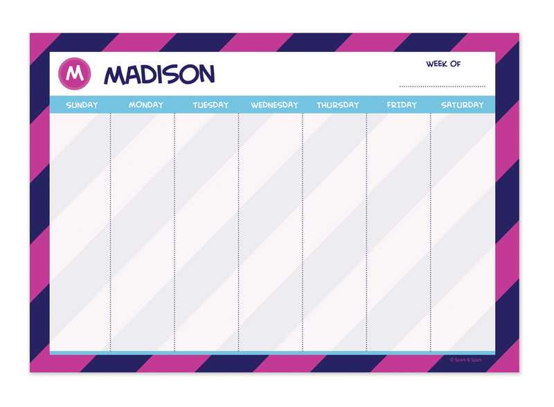 Fun Initials Magenta Weekly Removable Wall Calendar