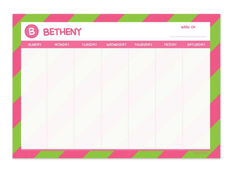 Fun Initials Pink Weekly Removable Wall Calendar